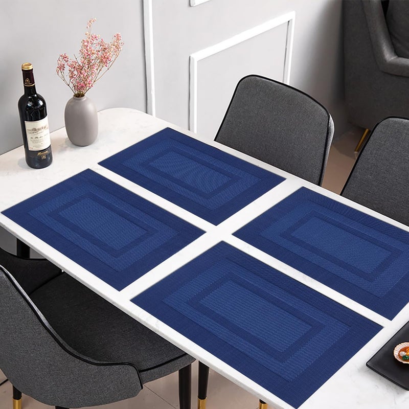 PIGCHCY Placemats,Washable Woven Vinyl Placemats for Dining Table,Easy to Clean Plastic Durable Placemats Set of 6 (18 x 12 inchesches, Navy Blue) - Image 5